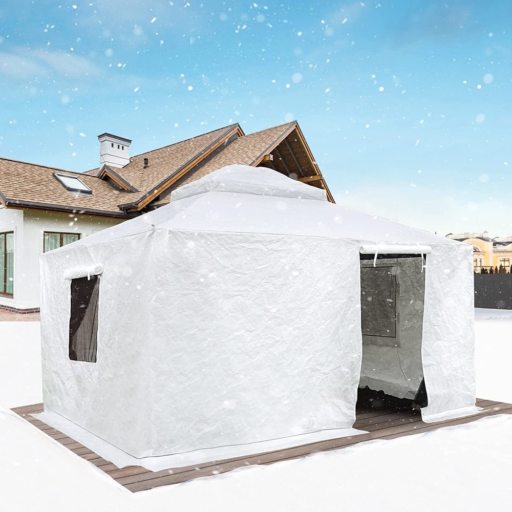 Domi 12&rsquo;x16&prime; Universal Winter Gazebo Cover w/Sidewalls and Mesh Windows(White)