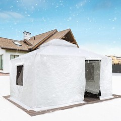 Domi 12&rsquo;x16&prime; Universal Winter Gazebo Cover w/Sidewalls and Mesh Windows(White)
