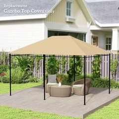 Outsunny 10&prime; x 13&prime; Gazebo Canopy Replacement Gazebo Roof Cover, Khaki