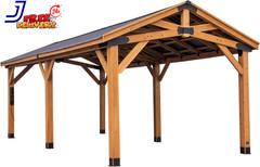 Norwood 24&prime; X 12&prime; Cedar Wood Outdoor Gazebo Pavilion with Hardtop Galvanized Ste