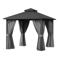Hardtop Gazebo Dual Roof Netting & Curtains Galvanized Steel for Patio Garden