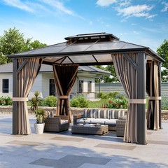 10 x 12 FT Outdoor PC Double Roof Gazebo with Nettings,Curtains,Aluminum Frame