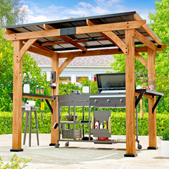 6&prime; X 8&prime; Cedar Wood Grill Gazebo Galvanized Steel Roof w/ Shelves for Backyard