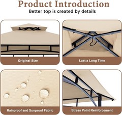 Grill Replacement Canopy Top for Aldi Gardenline Belavi Gazebo Light Beige