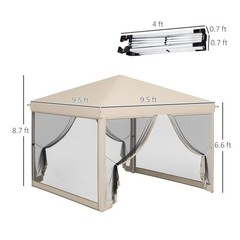 Outdoor Gazebo Canopy 9.7&prime; x 9.7&prime; Pop Up Party Tent Mesh Net Patio Beige