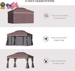 10&prime; X 13&prime; Patio Gazebo with Netting and Curtains Coffee