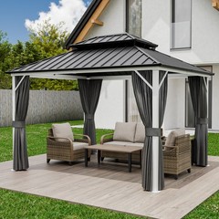 EAGLE PEAK 12×10 Double Hardtop Gazebo with Netting and Curtains