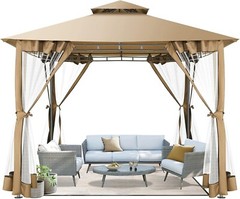 10×10 Patio Gazebo with Mosquito Netting Outdoor Heavy Duty Party Canopy Tent