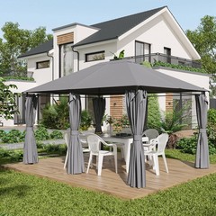 13&prime; x 10&prime; Steel Outdoor Patio Gazebo Pavilion Canopy Tent w/ Curtains Grey