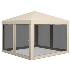 Outdoor Gazebo Canopy 9.7&prime; x 9.7&prime; Pop Up Party Tent Mesh Net Patio Beige