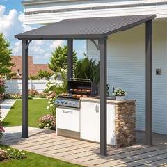 Hardtop Lean-to Gazebo, Wall-Mounted Galvanized Steel Roof Pergola for Patio
