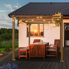 9&rsquo;X 13&prime; Outdoor Retractable Pergola w/ Canopy Aluminum Frame Teak-Coated