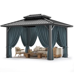10×12 Hardtop Gazebo,Galvanized Steel Double Roof Patio Gazebo w/Curtain Netting
