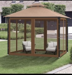 Universal Gazebo Adjustable 12&rsquo;W X 10&rsquo;H Replacement Mesh Netting Tan Zippered