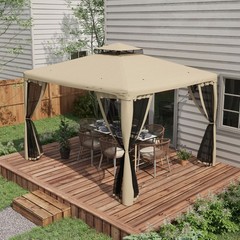 9.6&prime; x 11.6&prime; Outdoor Patio Gazebo Pavilion Canopy Tent w/ 2-Tier Roof Taupe