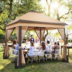 11×11 Outdoor Pop Up Gazebo Double Roof Garden Patio Canopy w/Netting, Sandbags