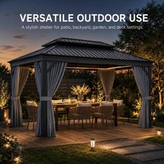 12×20 FT Hardtop Gazebo Aluminum Frame Double Roof with Netting Curtains Outdoor