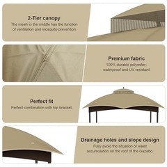 10×12 Gazebo Canopy Replacement Top Cover for Allen Roth, Khaki | Fits GF