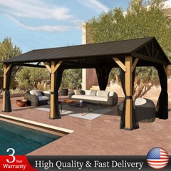 12×20 Hardtop Gazebo Gable Roof Canopy Outdoor Cedar Wood Frame Outdoor Pavilion