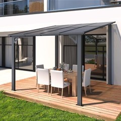 Patio Metal Pergola Gazebo Wall-Mounted Shelter Rectangle SunShade W/ Hard Top