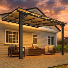 Adjustable-Height Outdoor Patio Gazebo, Large Wall-Mounted Metal Pergolas