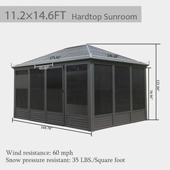 Domi 14.6×11.2 FT Sunroom,All-Season Solarium w/Movable PE Screen,Sliding Door