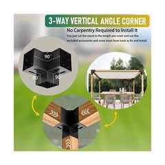 4×4 Pergola Brackets 3-Way 90° Right Angle Corner Extension Bracket Woodwor