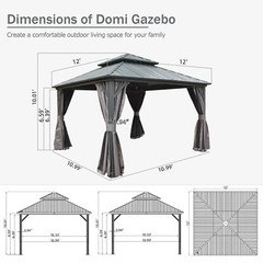 Domi 12’ x 12’ Hardtop Gazebo Outdoor Aluminum Gazebo w/Curtains and Net Gray