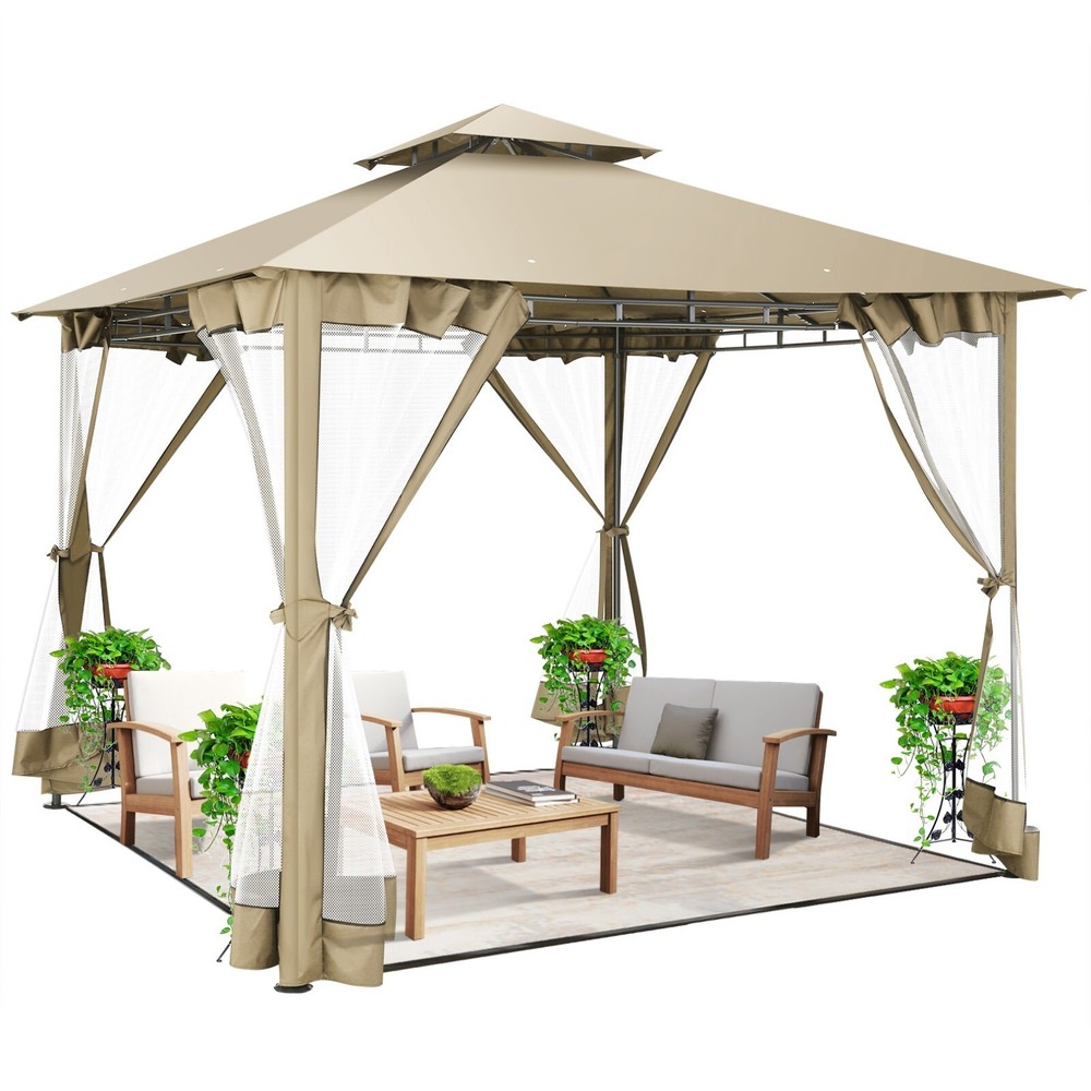 10×10 Patio Gazebo with Mosquito Netting Outdoor Heavy Duty Party Canopy Tent