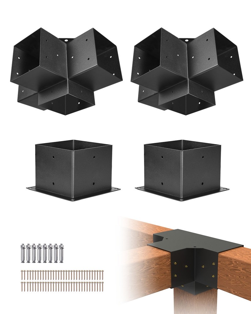 VEVOR 6×6&Prime; Pergola Bracket Kit Inner 5.5×5.5 4-Way Woodworks DIY Post 2 pcs