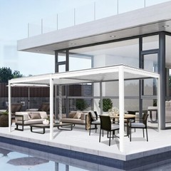 Domi Outdoor 10X20FT White Louvered Pergola w/Adjustable Roof, Aluminum Frame