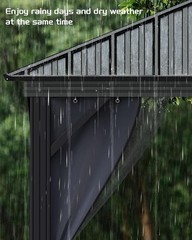12x12FT Hardtop Gazebo Steel Frame Double Roof Netting Curtain Outdoor Deck Yard