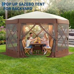 Gazebo Screen Tent 11x11FT 6-Sided Removable Canopy Bite-Proof Mesh Brown