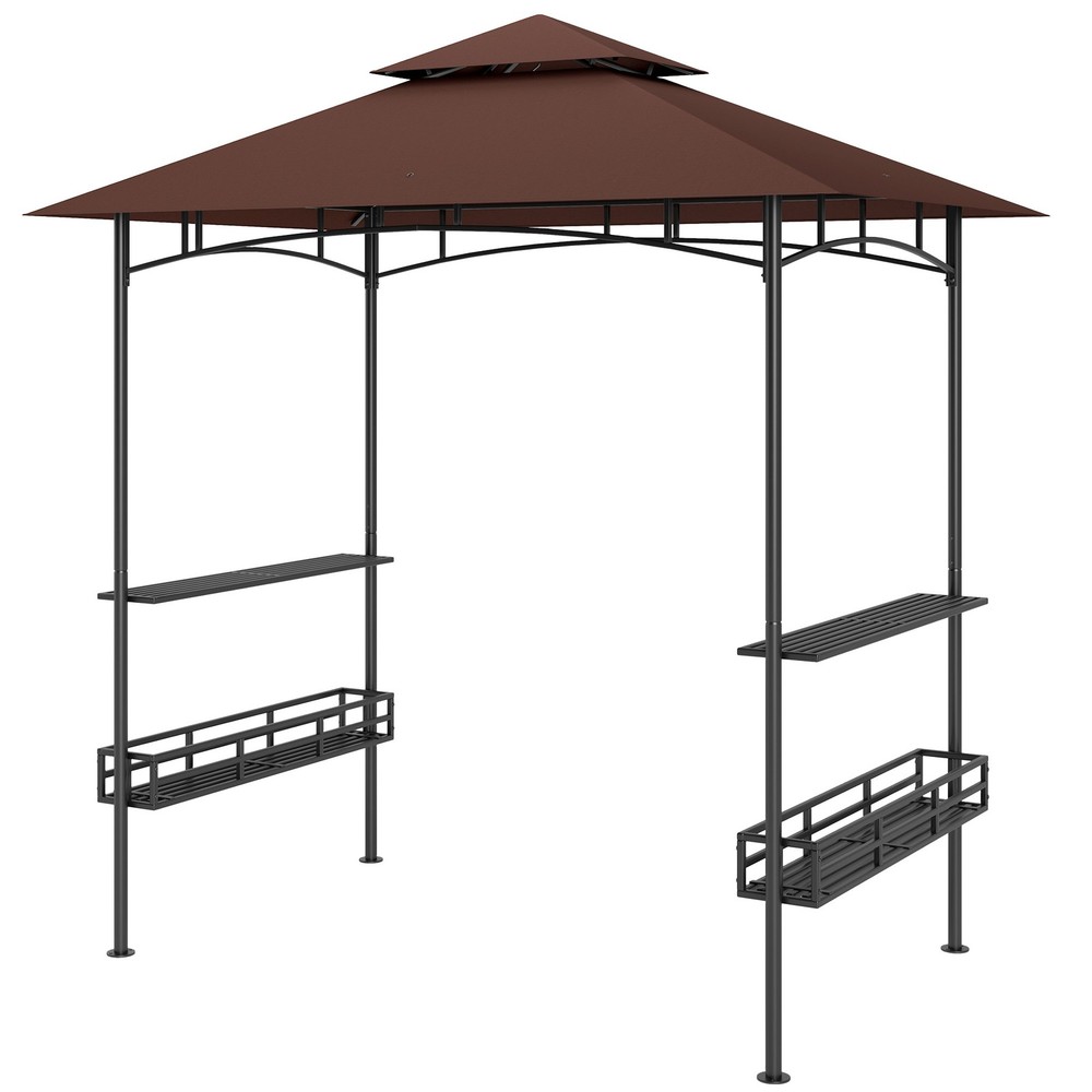 8&prime; x 5&prime; Grill Gazebo 2-Tier Outdoor BBQ Gazebo Dark Brown