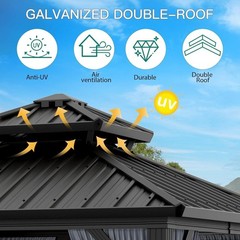 10X10FT Hardtop Gazebo HD Aluminum Pavilion w/ Double Metal Roof Mosquito