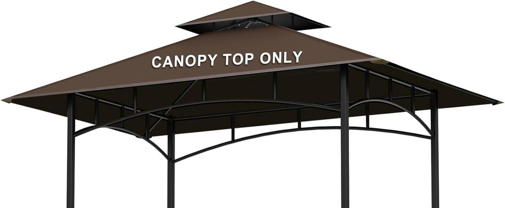 5x8FT Grill Gazebo Replacement Canopy Top Brown Double Tier BBQ Shelter Cover