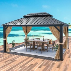 10&rsquo;x12&prime; Hardtop Gazebo Double Roof Heavy Duty Galvanized with Nettings Curtains