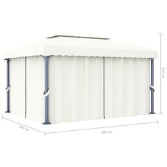 Gazebo with Curtain 13.1&rsquo;x9.8&prime; Cream White Aluminum