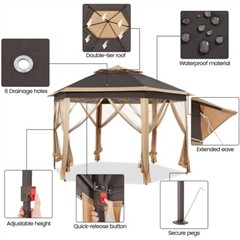13&prime; x 13&prime; Double Roof Outdoor Patio Gazebo Pop Up Canopy Tent with Mesh Netting