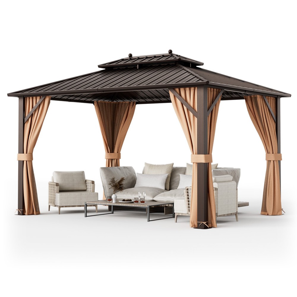 10&rsquo;x13&prime; Patio Double-Roof Hardtop Gazebo Aluminum Pavilion Netting Outdoor