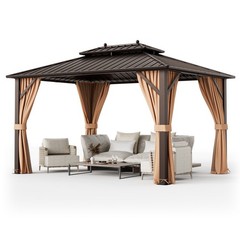 10&rsquo;x13&prime; Patio Double-Roof Hardtop Gazebo Aluminum Pavilion Netting Outdoor
