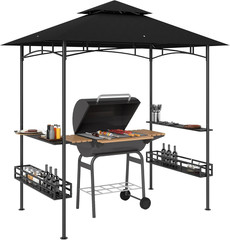 8&prime; X 5&prime; Grill Gazebo, 2-Tier Outdoor BBQ Gazebo Dark Gray | Ceiling Hook, 2 Side