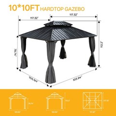 10&rsquo;x10&prime; Hardtop Gazebo Double Iron Roof Steel Canopy Aluminum Frame With Curtain