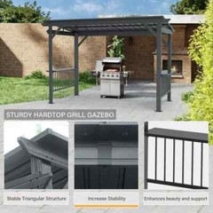 6.5x12FT Outdoor Hardtop Grill Gazebo w/2 Side Shelves and Ceiling Hook,Gray