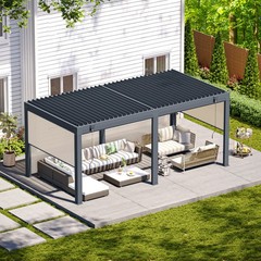 20×10/12 FT Louvered Pergola Aluminum Outdoor Gazebo Adjustable Roof Screens