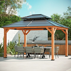 11&prime; x 13&prime; Cedar Wood Framed Hardtop Gazebo with Galvanized Steel Double Roof
