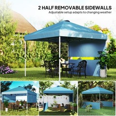Outsunny 10&prime; x 10&prime; Pop Up Canopy Tent with 2 Half Sidewalls, Sea Blue