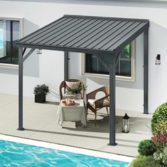 Domi 8x8FT Lean to Gazebo, Wall Mounted Gazebo w/Sloping Roof,Drainage System
