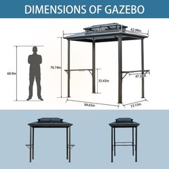 8&rsquo;x5&rsquo;BBQ Grill Hardtop Gazebo Aluminum Frame Double Polycarbonate(PC) Sun Roof