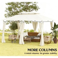 Premium 10x13ft Double Roof Gazebo with Removable Curtains, Outdoor Metal